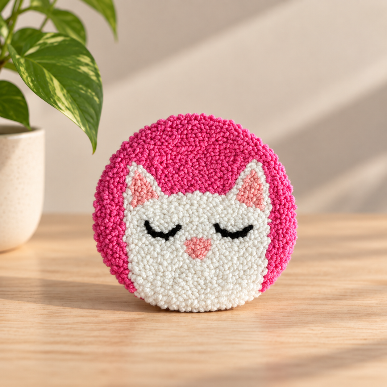 Pink Cat Rug Mug Coaster